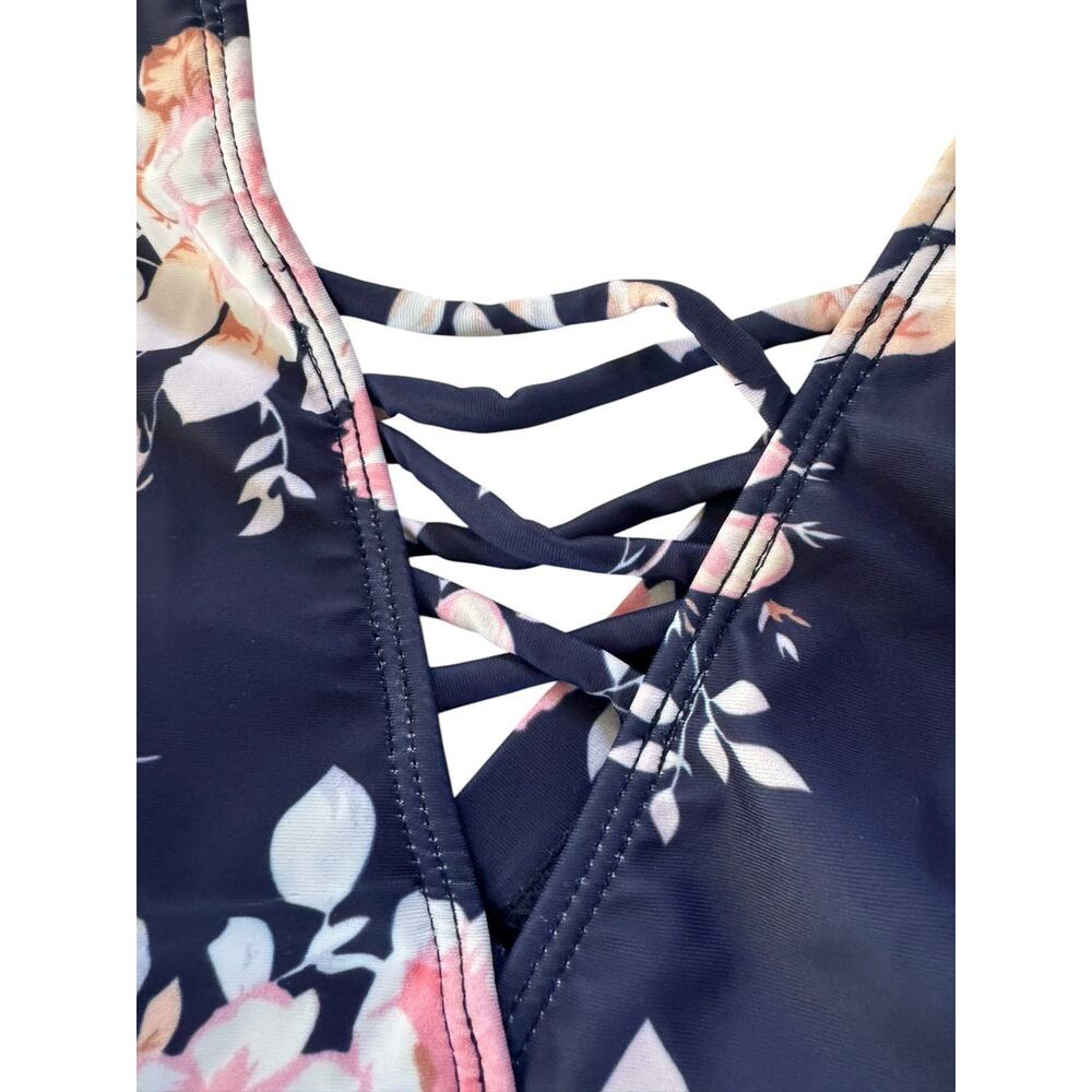 BloomChic Swim Top Womens 14-16 Blue Floral Tankini Wide Strap Padded #6938 - Picture 3 of 12